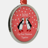 Onze eerste kerst samen 2010 (pinguïns) metalen ornament (Rechts)