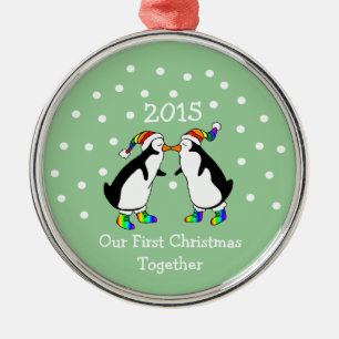 Onze eerste kerst samen 2015 (LGBT-pinguïns) Metalen Ornament