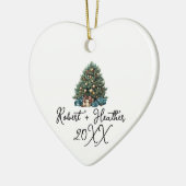 Onze eerste kerst samen aangepaste koppel naam keramisch ornament (Links)