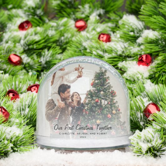 Onze eerste kerst samen als familiefoto's sneeuwbol (Kerstmis)