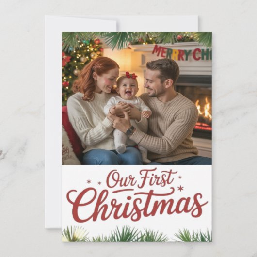 Onze eerste kerst samen als gezin feestdagenkaart (Voorkant)