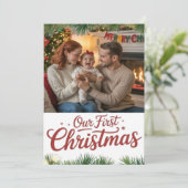 Onze eerste kerst samen als gezin feestdagenkaart (Staand voorkant)