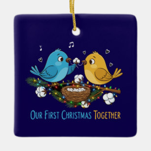 Onze eerste kerst samen Cute Lovebirds Keramisch Ornament