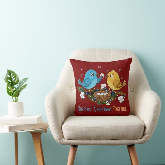 Onze eerste kerst samen Cute Lovebirds Kussen (Stoel)