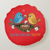 Onze eerste kerst samen Cute Lovebirds Rond Kussen (Achterkant)