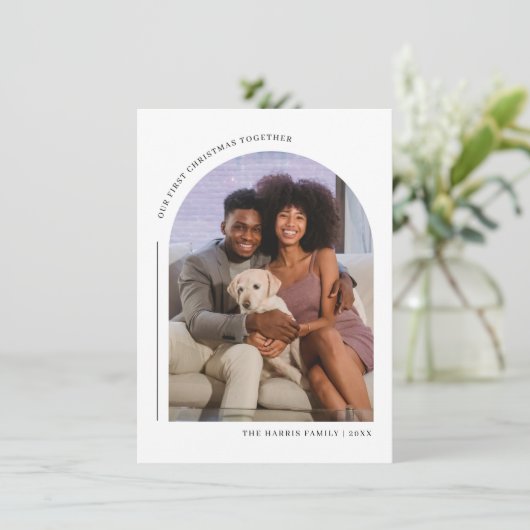 Onze eerste kerst samen familie fotokaart feestdagenkaart (Staand voorkant)