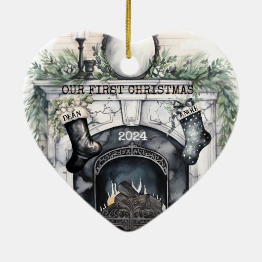 Onze eerste kerst samen gepersonaliseerd keramisch ornament (Achterkant)