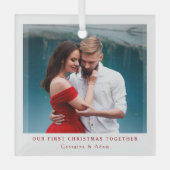 Onze eerste kerst samen gepersonaliseerde foto glas ornament (Voorkant)