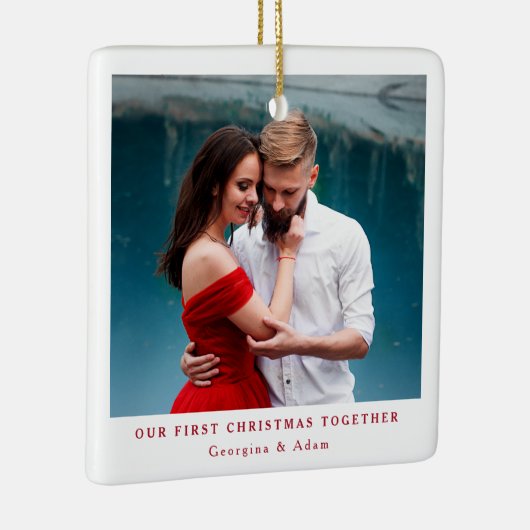 Onze eerste kerst samen gepersonaliseerde foto keramisch ornament (Rechts)