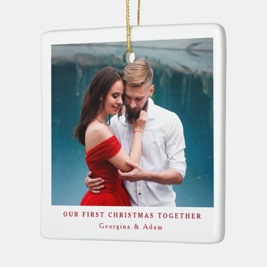 Onze eerste kerst samen gepersonaliseerde foto keramisch ornament (Links)