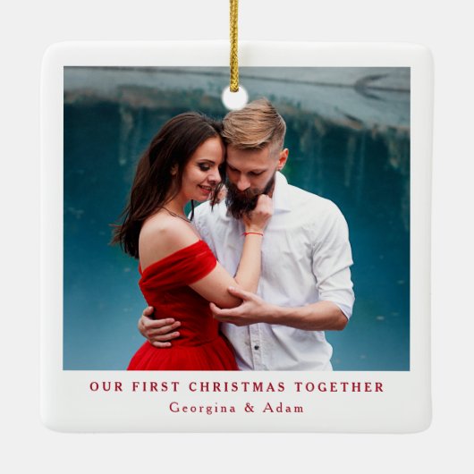 Onze eerste kerst samen gepersonaliseerde foto keramisch ornament (Achterkant)