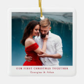 Onze eerste kerst samen gepersonaliseerde foto keramisch ornament (Voorkant)