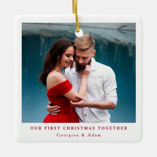 Onze eerste kerst samen gepersonaliseerde foto keramisch ornament (Voorkant)
