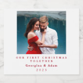 Onze eerste kerst samen gepersonaliseerde foto sparkling wijnetiket (Enkel label)