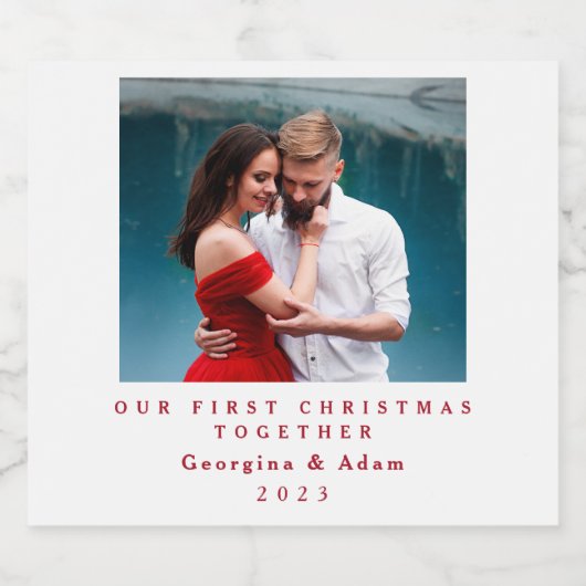 Onze eerste kerst samen gepersonaliseerde foto sparkling wijnetiket (Enkel label)