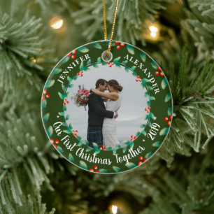 Onze eerste kerst samen heilige foto keramisch ornament
