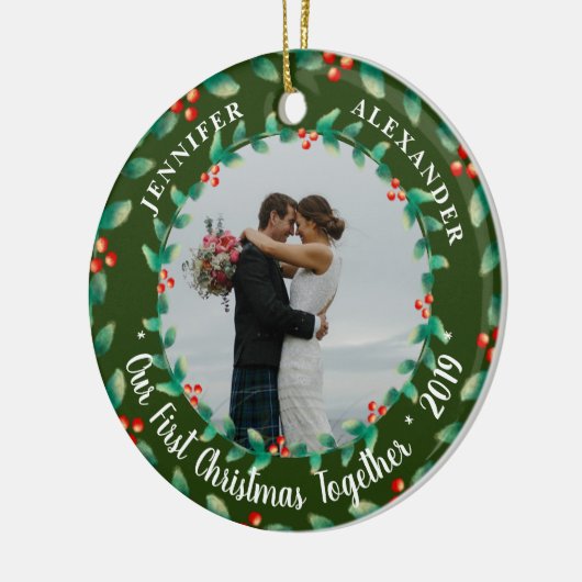 Onze eerste kerst samen heilige foto keramisch ornament (Links)