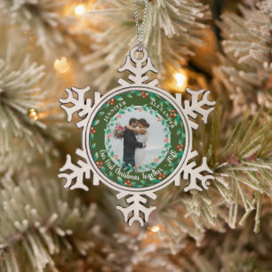 Onze eerste kerst samen heilige foto tin sneeuwvlok ornament
