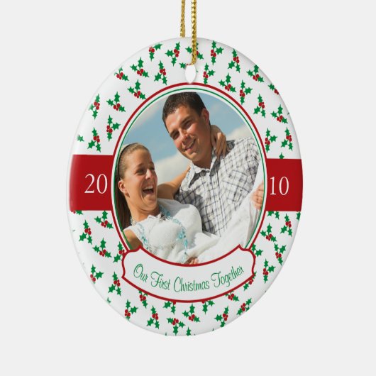 Onze eerste kerst samen - Holly & Berries Keramisch Ornament (Rechts)