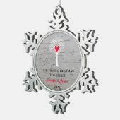 Onze eerste kerst samen houden van boomhout tin sneeuwvlok ornament (Rechts)