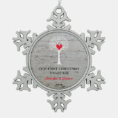 Onze eerste kerst samen houden van boomhout tin sneeuwvlok ornament (Voorkant)