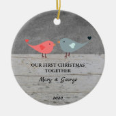 Onze eerste kerst samen houden van vogels hout keramisch ornament (Voorkant)