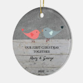 Onze eerste kerst samen houden van vogels hout keramisch ornament (Links)