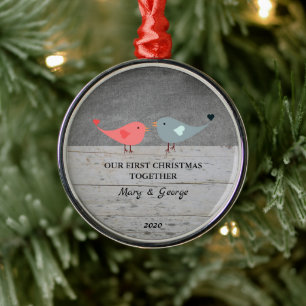 Onze eerste kerst samen houden van vogels hout metalen ornament