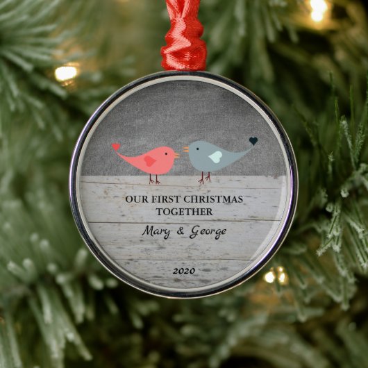 Onze eerste kerst samen houden van vogels hout metalen ornament (Boom)