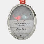 Onze eerste kerst samen houden van vogels hout metalen ornament (Links)