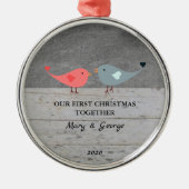 Onze eerste kerst samen houden van vogels hout metalen ornament (Voorkant)