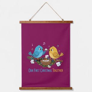 Onze eerste kerst samen Knuffelende Liefjes Hangend Wandkleed