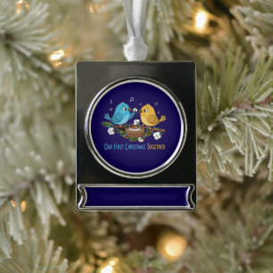 Onze eerste kerst samen Knuffelende Liefjes Verzilverd Banner Ornament