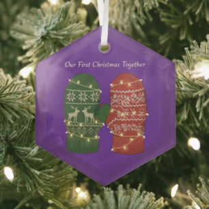 Onze eerste kerst samen Knus Gebreid Glas Ornament