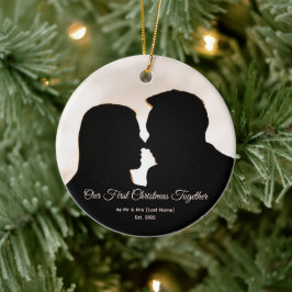 Onze Eerste Kerst Samen Koppel Silhouet Keramisch Ornament