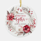 Onze eerste kerst samen krans keramisch ornament (Voorkant)