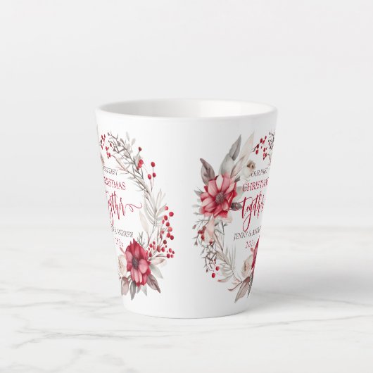 Onze eerste kerst samen krans latte mok (Voorkant)