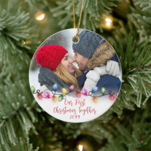 Onze eerste kerst samen licht 2 foto's keramisch ornament