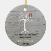 Onze eerste kerst samen liefde vogels boom keramisch ornament (Voorkant)