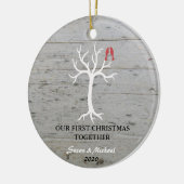 Onze eerste kerst samen liefde vogels boom keramisch ornament (Links)