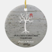 Onze eerste kerst samen liefde vogels boom keramisch ornament (Achterkant)