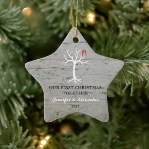 Onze eerste kerst samen liefdesvogels boom keramisch ornament