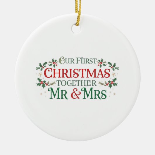 Onze eerste kerst samen meneer & mevrouw keramisch ornament (Voorkant)