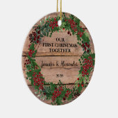 Onze eerste kerst samen met bijtende bosbessen keramisch ornament (Rechts)