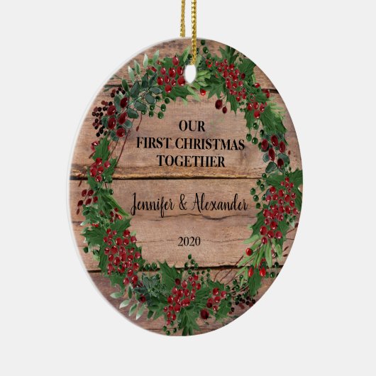 Onze eerste kerst samen met bijtende bosbessen keramisch ornament (Rechts)