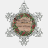 Onze eerste kerst samen met bijtende bosbessen tin sneeuwvlok ornament (Voorkant)