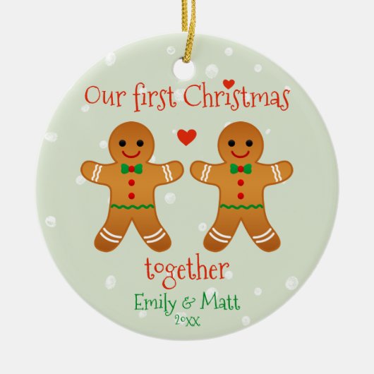Onze eerste kerst samen met Cute Gingerbrood manne Keramisch Ornament (Voorkant)