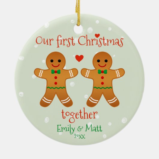 Onze eerste kerst samen met Cute Gingerbrood manne Keramisch Ornament (Achterkant)