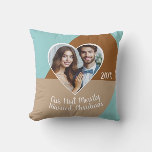 Onze eerste kerst samen met een aangepaste foto  kussen (Voorkant)