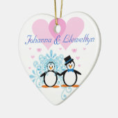 Onze eerste kerst samen met onze pinguïns keramisch ornament (Links)